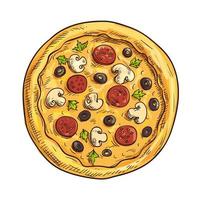 Italiaans pizza schetsen voor pizzeria en cafe ontwerp vector