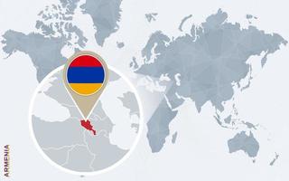 abstract blauw wereld kaart met uitvergroot Armenië. vector