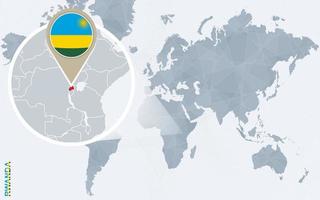 abstract blauw wereld kaart met uitvergroot rwanda. vector
