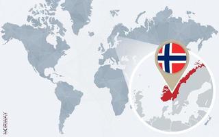 abstract blauw wereld kaart met uitvergroot Noorwegen. vector