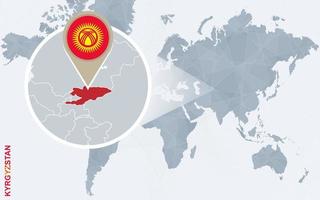 abstract blauw wereld kaart met uitvergroot Kirgizië. vector