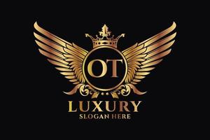 luxe Koninklijk vleugel brief ot kam goud kleur logo vector, zege logo, kam logo, vleugel logo, vector logo sjabloon.