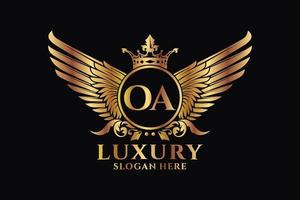 luxe Koninklijk vleugel brief oa kam goud kleur logo vector, zege logo, kam logo, vleugel logo, vector logo sjabloon.