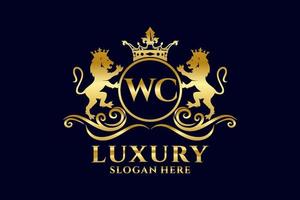 eerste wc brief leeuw Koninklijk luxe logo sjabloon in vector kunst voor luxueus branding projecten en andere vector illustratie.