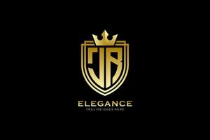 eerste jr elegant luxe monogram logo of insigne sjabloon met scrollt en Koninklijk kroon - perfect voor luxueus branding projecten vector