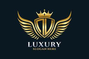 luxe Koninklijk vleugel brief nu kam goud kleur logo vector, zege logo, kam logo, vleugel logo, vector logo sjabloon.