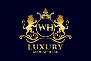 eerste wie? brief leeuw Koninklijk luxe logo sjabloon in vector kunst voor luxueus branding projecten en andere vector illustratie.