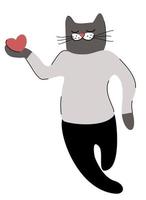 kat holdind een hart. vector geïsoleerd illustratie.