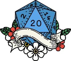 retro tatoeëren stijl natuurlijk twintig d20 Dobbelsteen rollen vector