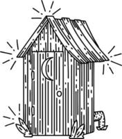 illustratie van een traditioneel zwart lijn werk tatoeëren stijl buitenshuis toilet vector