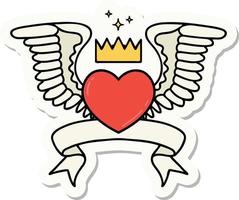 tatoeëren stijl sticker met banier van een hart met Vleugels vector
