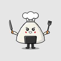 schattig tekenfilm sushi chef Holding mes en vork vector