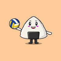 schattig tekenfilm rijst- Japans sushi Speel volleybal vector