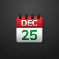 25e van december van Kerstmis dag kalender icoon, vector en illustratie.