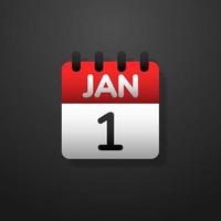 1e van januari van nieuw jaar dag kalender icoon, vector en illustratie.