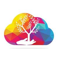 hand- boom en wolk logo ontwerp. natuurlijk producten logo. schoonheidsmiddelen icoon. spa logo. schoonheid salon of yoga logo. vector