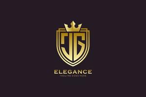 eerste jg elegant luxe monogram logo of insigne sjabloon met scrollt en Koninklijk kroon - perfect voor luxueus branding projecten vector