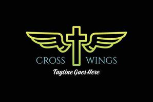 gemakkelijk minimalistische christen Katholiek Jezus kruis met Vleugels monogram lijn voor engel kerk kapel logo ontwerp vector