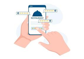 restaurant beoordeling recensie sjabloon hand- getrokken tekenfilm vlak illustratie met klant feedback, tarief ster, deskundige mening en online enquête vector