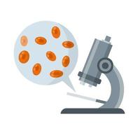 microscoop. wetenschappelijk uitrusting van laboratorium. studie van microkosmos. onderwijs en wetenschap. vergroten glas. bloed cel. test en Onderzoek. vlak icoon vector