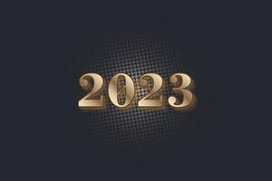 goud kleur 2023 3d logo ontwerp, gelukkig nieuw jaar 2023 achtergrond vector