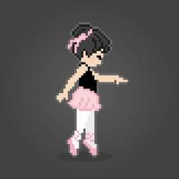 schattig ballerina pixels. dansen meisje in vector illustratie van 8 beetje spel middelen. kruis steek patroon of t-shirt ontwerp vector illustratie.