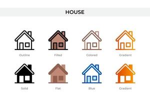 huis icoon in verschillend stijl. huis vector pictogrammen ontworpen in schets, stevig, gekleurd, gevuld, verloop, en vlak stijl. symbool, logo illustratie. vector illustratie