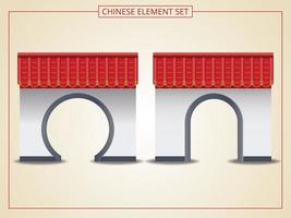 Chinese boog met rood dak set vector