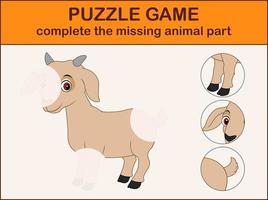 schattig geit tekenfilm. compleet de puzzel en vind de missend onderdelen van de afbeelding vector