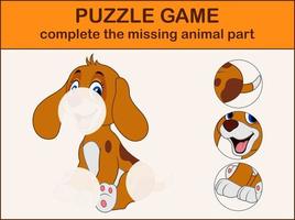 schattig hond tekenfilm zitten. compleet de puzzel en vind de missend onderdelen van de afbeelding vector