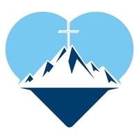 baptist kruis in berg logo ontwerp. kruis Aan top van de berg en hart vorm logo. kerk en christen organisatie logo. god christen liefde conceptuele logo ontwerp vector