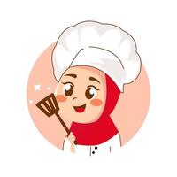 vector illustratie van schattig chef vervelend hijab