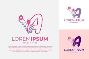 brief een logo ontwerp vector sjabloon illustratie met bloemen