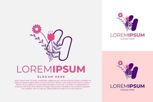 numeriek 4 logo ontwerp vector sjabloon illustratie met bloemen