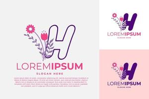 brief h logo ontwerp vector sjabloon illustratie met bloemen