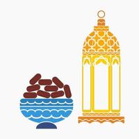 bewerkbare kant visie Arabisch staand lamp en datums fruit in een kom vector illustratie in vlak stijl voor midden- oostelijk cultuur traditie en Islamitisch momenten Leuk vinden Ramadan en eid concept