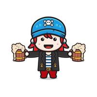 schattig piraten is Holding bier mascotte tekenfilm icoon klem kunst illustratie vector