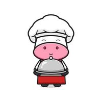 schattig koe chef Holding bord mascotte tekenfilm icoon illustratie vector