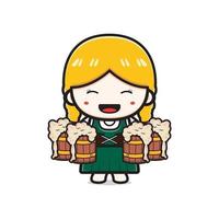 schattig vrouw Holding bier oktoberfeest viering poster tekenfilm icoon illustratie vector