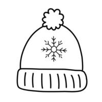 hoed warm winter kleren. warm hoed met pompon winter doodles geïsoleerd Aan wit achtergrond getrokken door lijn. anti spanning kleuren. tekening vector illustratie