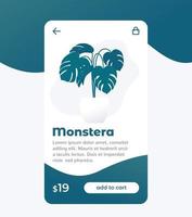 monstera fabriek kopen online, e-commerce en boodschappen doen mobiel app ontwerp vector