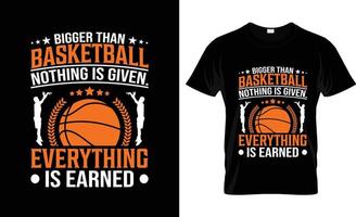 basketbal t-shirt ontwerp, basketbal t-shirt leuze en kleding ontwerp, groter dan basketbal niets is gegeven basketbal typografie, basketbal vector, basketbal illustratie vector