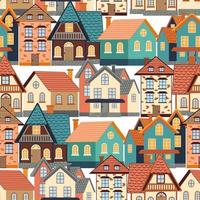 naadloos patroon van grappig huizen. dicht bevolkt stad. vector