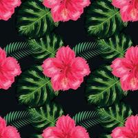 naadloos patroon met tropisch bladeren, hibiscus bloemen vector