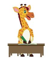 een giraffe en een nijlpaard zitten Bij een bureau lezing en schrijven in een notitieboekje vector