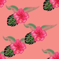 tropisch hibiscus bloemen en palm bladeren boeketten naadloos patroon vector