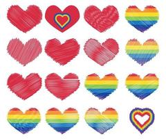 trots lgbt hart vector icoon set, lesbienne homo biseksueel transgender concept liefde symbool. verzameling van kleur regenboog vlag. vlak ontwerp teken