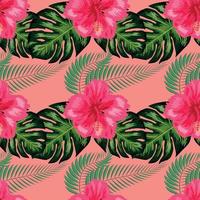 naadloos patroon met tropisch bladeren, hibiscus bloemen vector