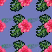 naadloos patroon met tropisch bladeren, hibiscus bloemen vector