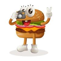 schattig hamburger nemen foto met camera vector